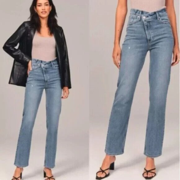 Abercrombie & Fitch Denim - Abercrombie 90s Straight Ultra High Rise Jeans with Criss Cross Waistband